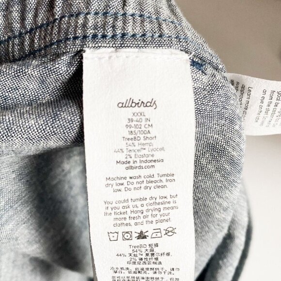 All Birds Tree BD Short Shadow Hemp Blend CAsual Shorts XXXL - Picture 7 of 10